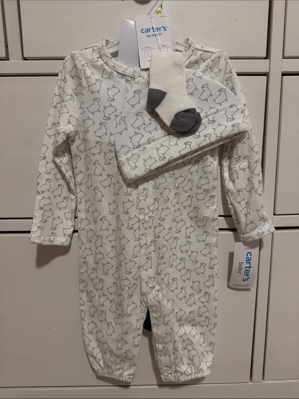 Carter's White & Gray Sheep Print Footed Pajama Set